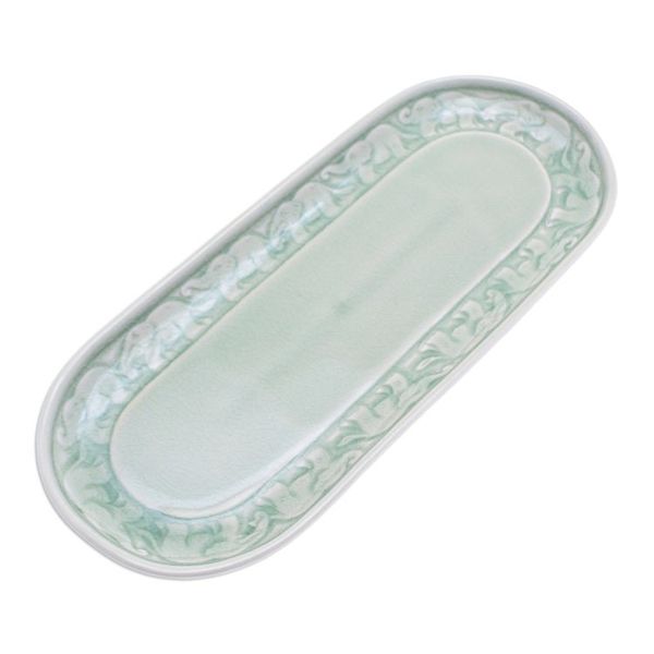Alternate image for Handcrafted Elephant-Themed Celadon Ceramic Tray Divine Parade