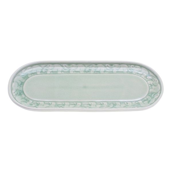 Alternate image for Handcrafted Elephant-Themed Celadon Ceramic Tray Divine Parade