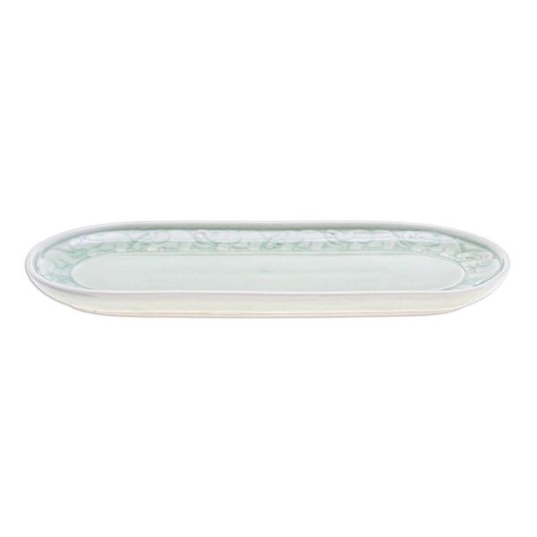 Alternate image for Handcrafted Elephant-Themed Celadon Ceramic Tray Divine Parade