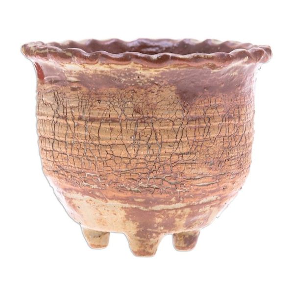 Alternate image for Handcrafted Crackled-Finish Earthy Brown Ceramic Flower Pot Earth Steps