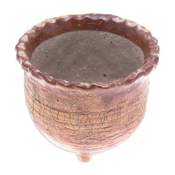 Alternate image for Handcrafted Crackled-Finish Earthy Brown Ceramic Flower Pot Earth Steps