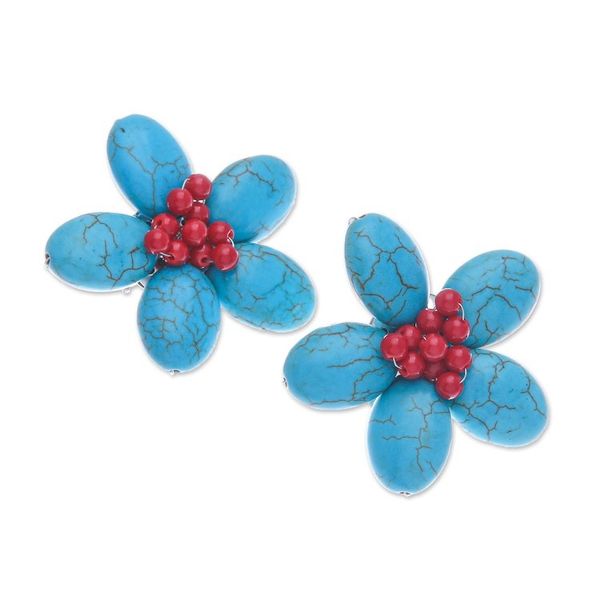 Alternate image for Floral Howlite and Glass Beaded Clip-On Earrings Summer Blossoming