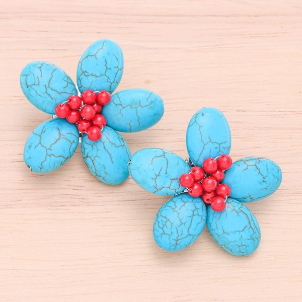 Alternate image for Floral Howlite and Glass Beaded Clip-On Earrings Summer Blossoming
