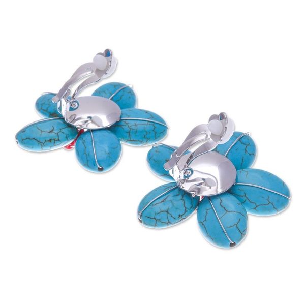 Alternate image for Floral Howlite and Glass Beaded Clip-On Earrings Summer Blossoming