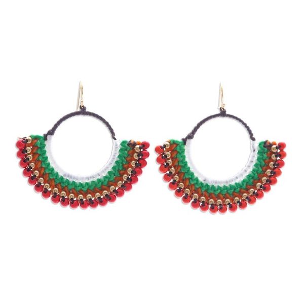Alternate image for Colorful Macrame Dangle Earrings with Red Magnesite Beads Tropical Nimbus