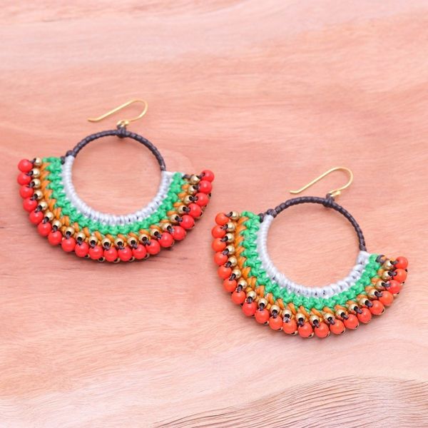 Alternate image for Colorful Macrame Dangle Earrings with Red Magnesite Beads Tropical Nimbus