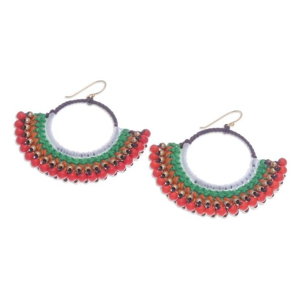 Alternate image for Colorful Macrame Dangle Earrings with Red Magnesite Beads Tropical Nimbus