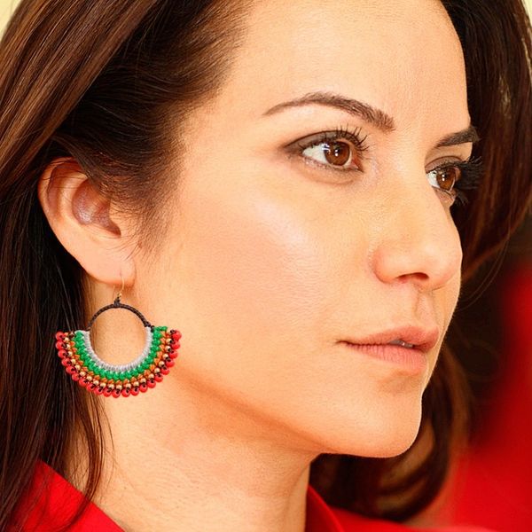 Alternate image for Colorful Macrame Dangle Earrings with Red Magnesite Beads Tropical Nimbus