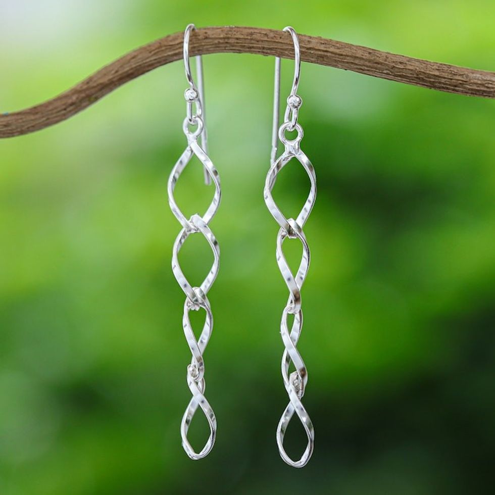Modern Sterling Silver Dangle Earrings Crafted in Thailand 'The Winter'