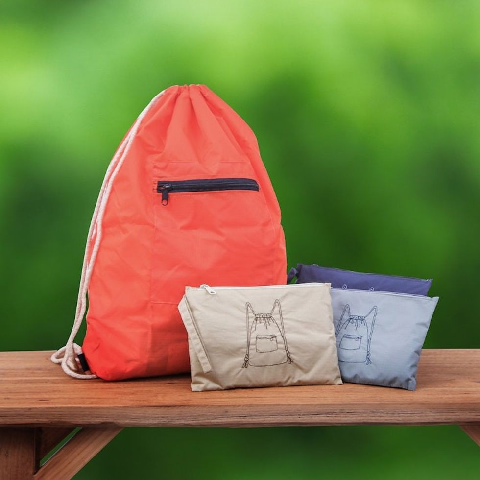 Waterproof Wristlet Drawstring Backpack Nesting Travel Bags 'Journey Ahead'