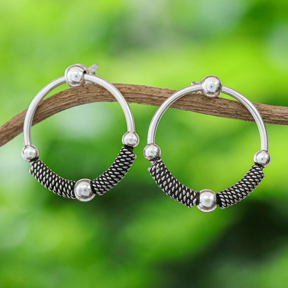 Modern Sterling Silver Dangle Earrings Crafted in Thailand 'Trendy Halo'