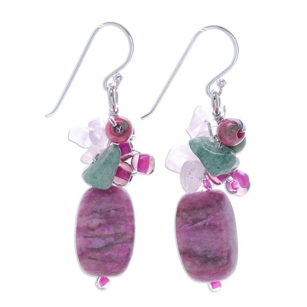 Alternate image for Rhodonite Quartz Glass and Resin Beaded Cluster Earrings Marvelous Magenta