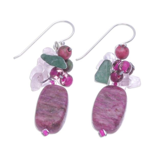 Alternate image for Rhodonite Quartz Glass and Resin Beaded Cluster Earrings Marvelous Magenta