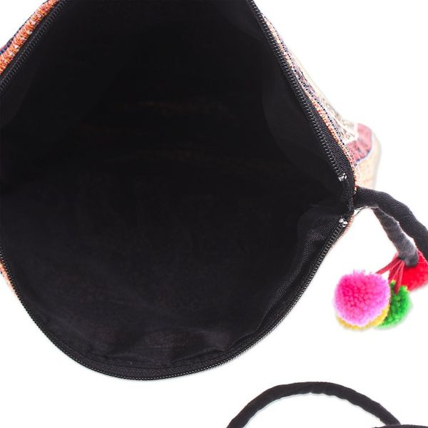 Alternate image for Handmade Cotton Blend Elephant-Themed Sling Bag with Pompoms Elephant Flair