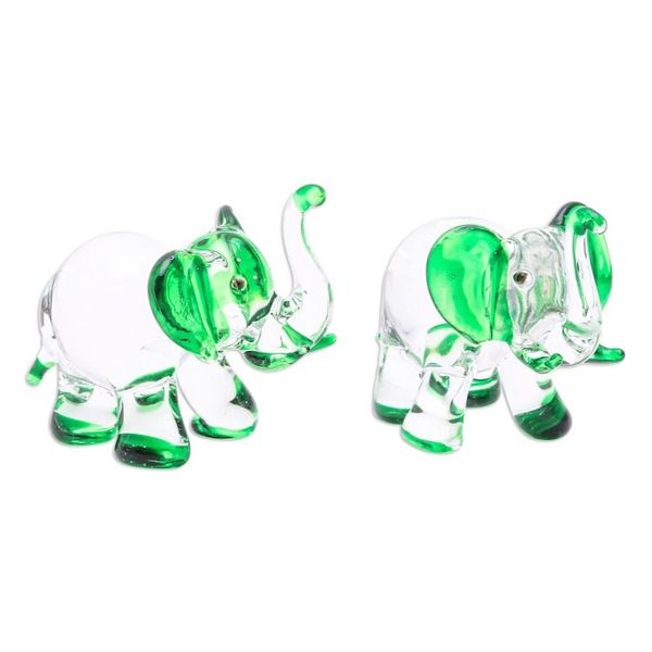Alternate image for Set of 2 Elephant-Themed Handblown Glass Figurines in Green Hope Trunks