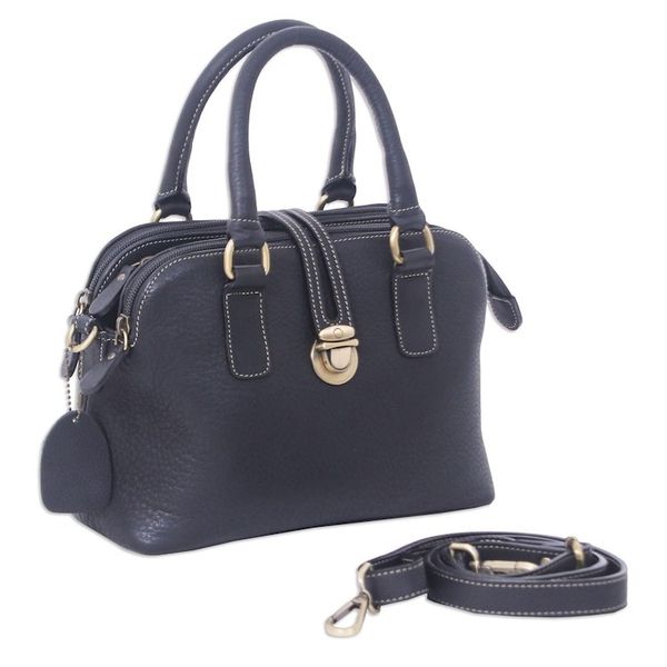 Alternate image for 100 Black Leather Handbag with Detachable Adjustable Strap Empress of the Night