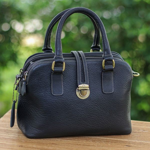 Alternate image for 100 Black Leather Handbag with Detachable Adjustable Strap Empress of the Night