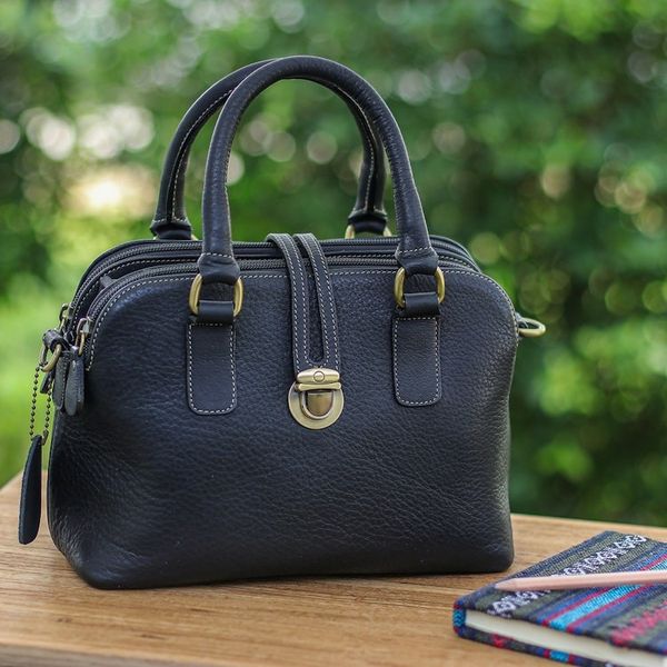 Alternate image for 100 Black Leather Handbag with Detachable Adjustable Strap Empress of the Night