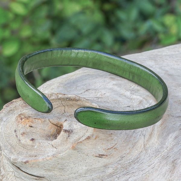 Alternate image for Handcrafted Modern Leather Cuff Bracelet in Green Simply Harmonious