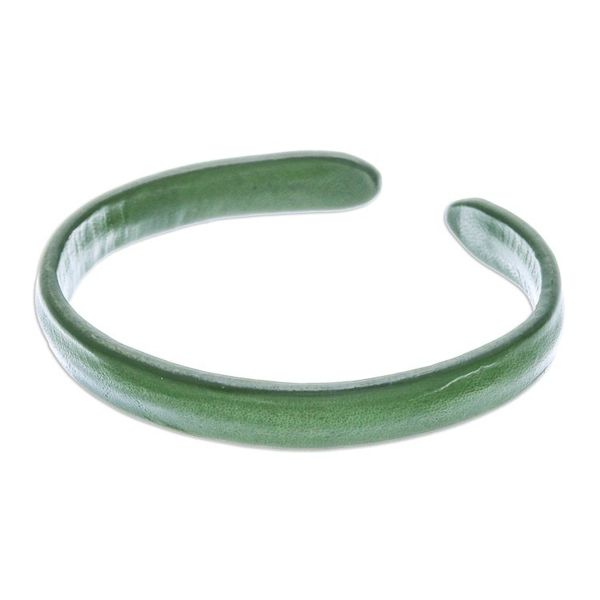 Alternate image for Handcrafted Modern Leather Cuff Bracelet in Green Simply Harmonious