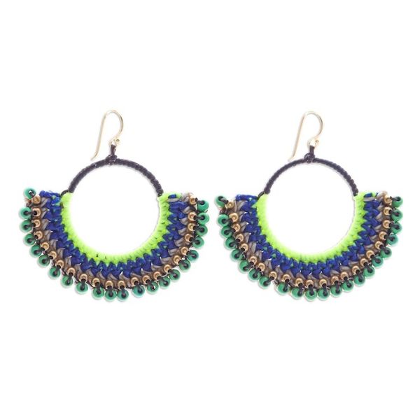 Alternate image for Blue Macrame Dangle Earrings with Green Magnesite Beads Island Nimbus