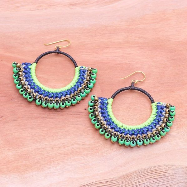 Alternate image for Blue Macrame Dangle Earrings with Green Magnesite Beads Island Nimbus