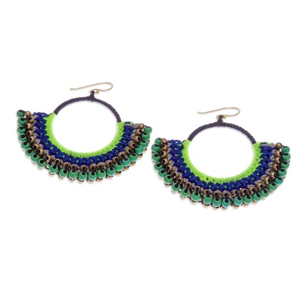 Alternate image for Blue Macrame Dangle Earrings with Green Magnesite Beads Island Nimbus