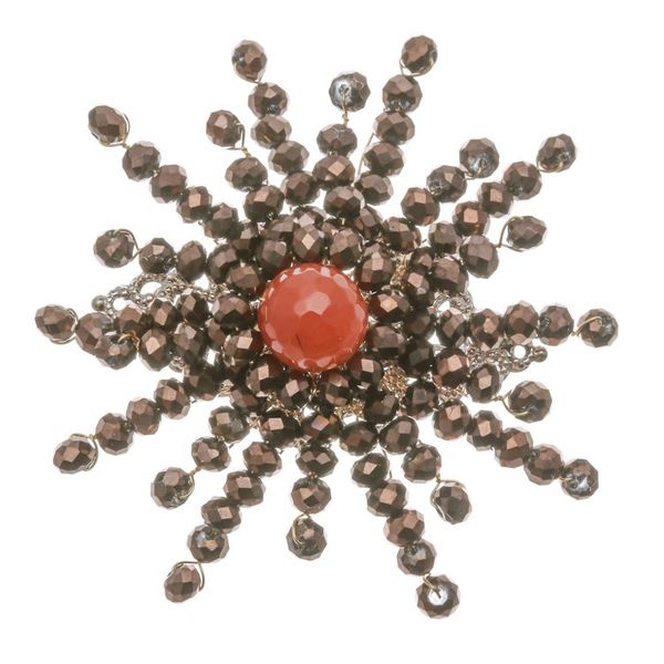 Alternate image for Star-Shaped Orange Chalcedony and Glass Beaded Brooch The Evening Starlight