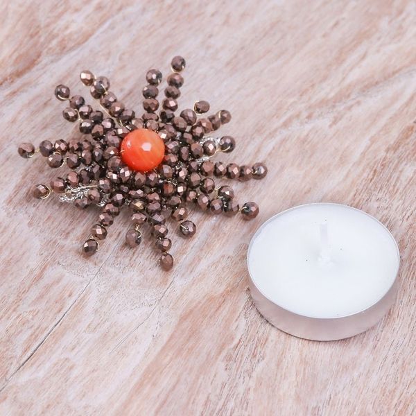 Alternate image for Star-Shaped Orange Chalcedony and Glass Beaded Brooch The Evening Starlight