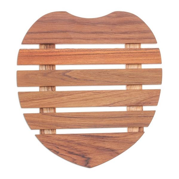 Alternate image for Heart-Shaped Teak Wood Pot Stand Handcrafted in Thailand Romantic Banquet