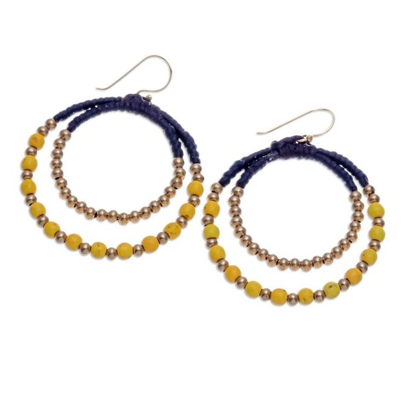 Alternate image for Yellow Magnesite Brass Beaded Double Hoop Dangle Earrings Yellow Glam