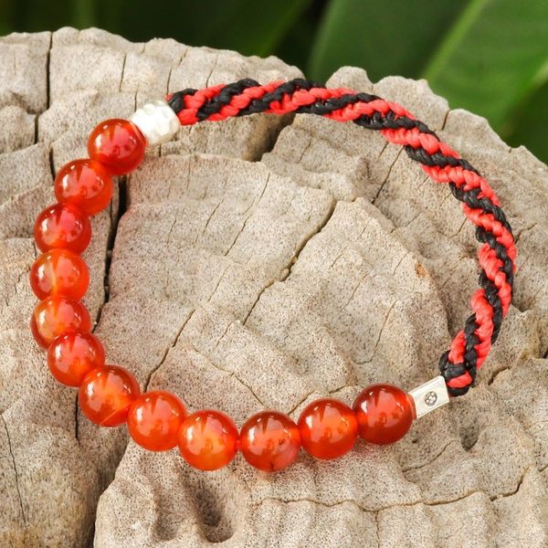 Alternate image for Carnelian Beaded Stretch Bracelet in Red and Black Fearless Journey