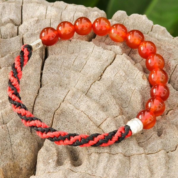Alternate image for Carnelian Beaded Stretch Bracelet in Red and Black Fearless Journey