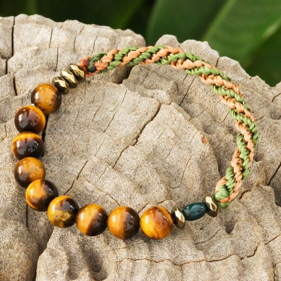 Multi-Gemstone Beaded Stretch Bracelet in Brown and Green 'Earth Journey'