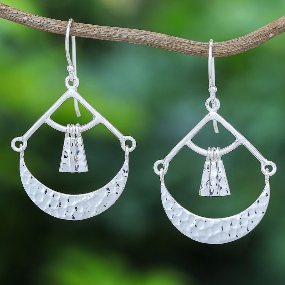 Sterling Silver Dangle Earrings with Hammered Finish 'Swinging Party'