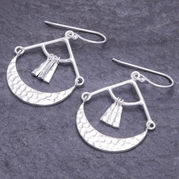 Alternate image for Sterling Silver Dangle Earrings with Hammered Finish Swinging Party