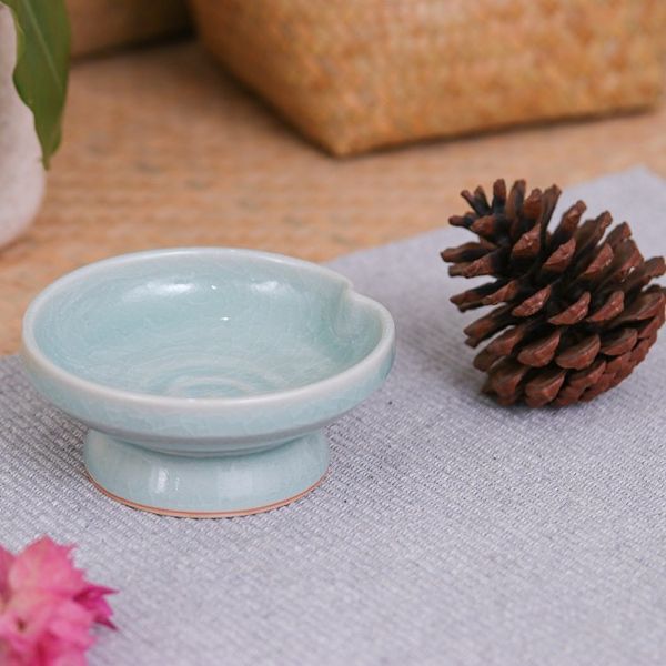 Alternate image for Green Celadon Ceramic Footed Plate Handmade in Thailand Chic and Versatile