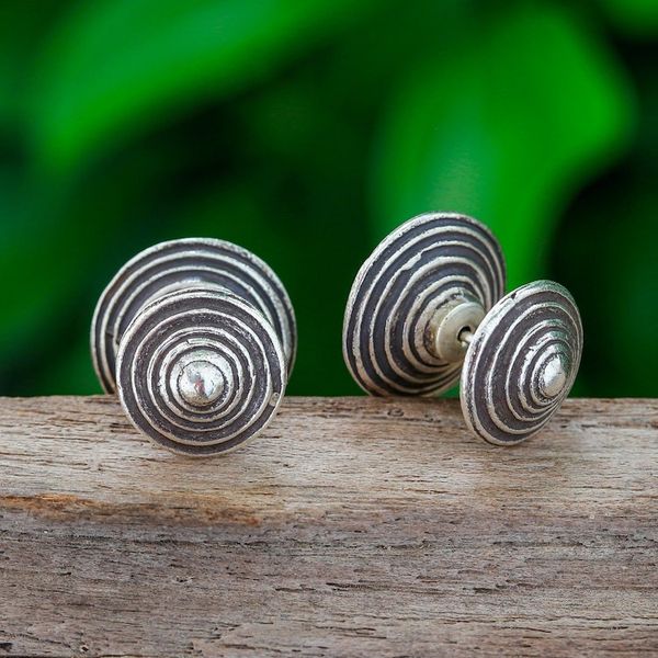 Alternate image for Polished Round Silver Button Earrings Crafted in Thailand Hypnotically Radiant