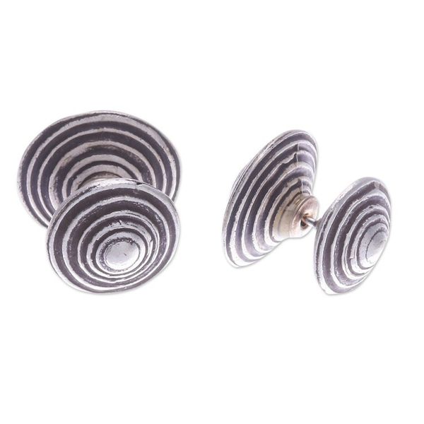 Alternate image for Polished Round Silver Button Earrings Crafted in Thailand Hypnotically Radiant