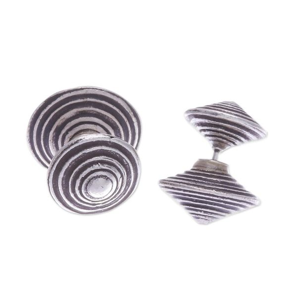 Alternate image for Polished Round Silver Button Earrings Crafted in Thailand Hypnotically Radiant