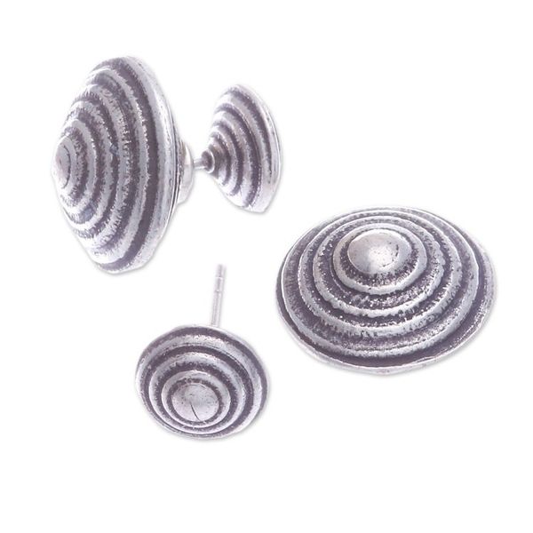 Alternate image for Polished Round Silver Button Earrings Crafted in Thailand Hypnotically Radiant