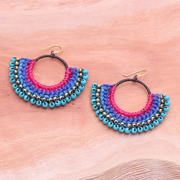 Alternate image for Blue Macrame Dangle Earrings with Turquoise Magnesite Beads Oceanic Nimbus
