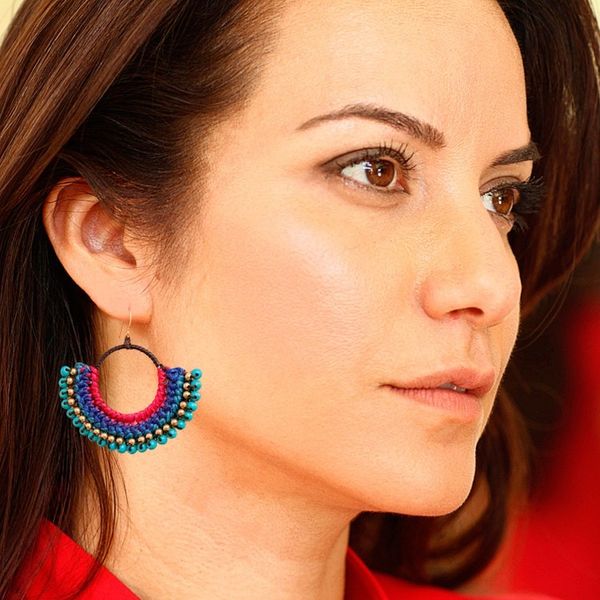 Alternate image for Blue Macrame Dangle Earrings with Turquoise Magnesite Beads Oceanic Nimbus