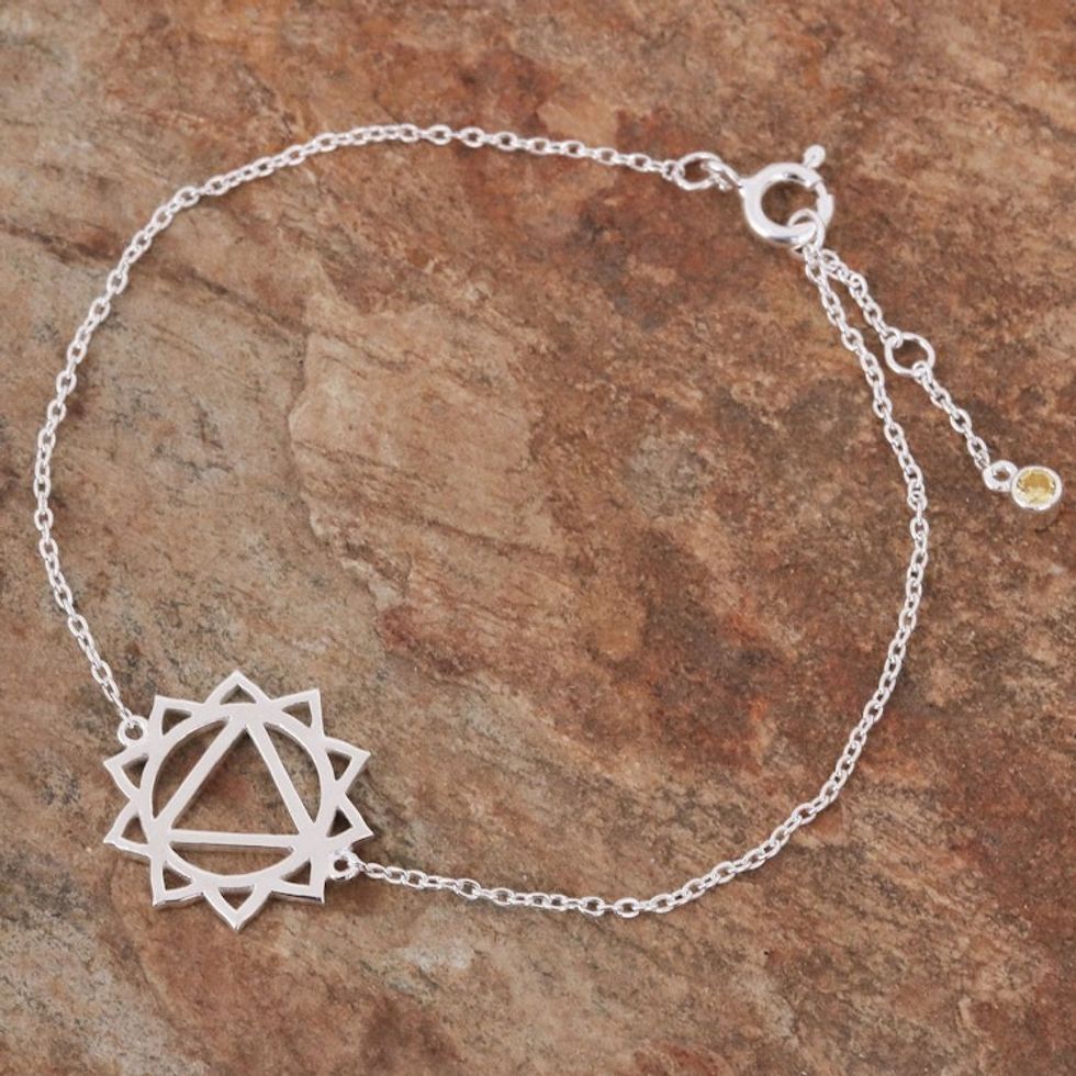 Cubic Zirconia Pendant Bracelet with Chakra Motif 'Solar Chakra Spin'