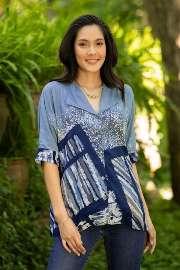 Alternate image for Hand Made Batik Cotton Buttoned Blouse Artist on Holiday