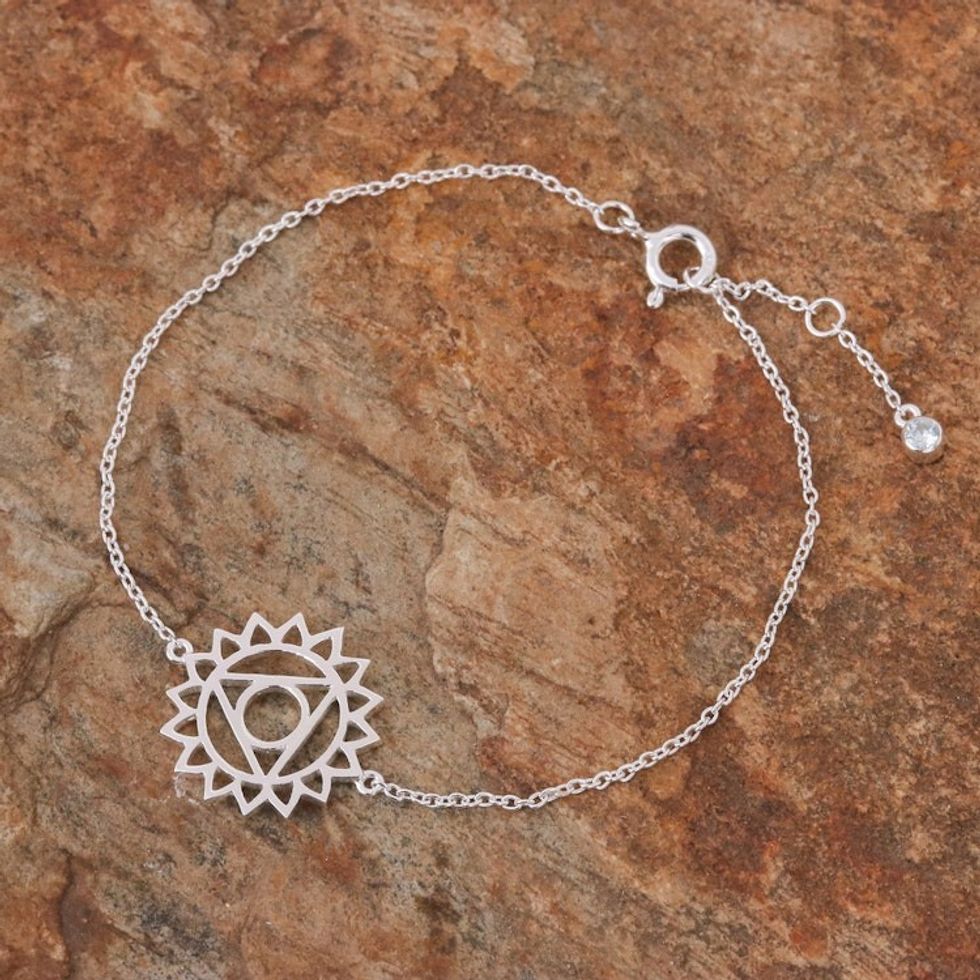 Sterling Silver Pendant Bracelet with Blue Cubic Zirconia 'Blue Throat Chakra'