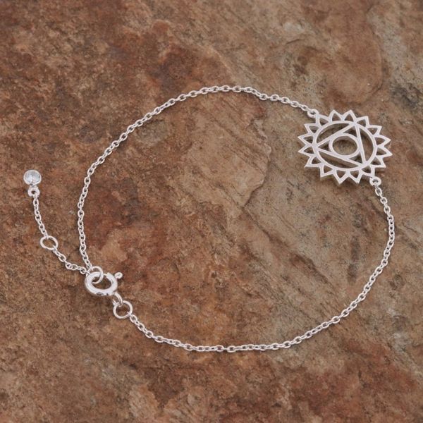 Alternate image for Sterling Silver Pendant Bracelet with Blue Cubic Zirconia Blue Throat Chakra