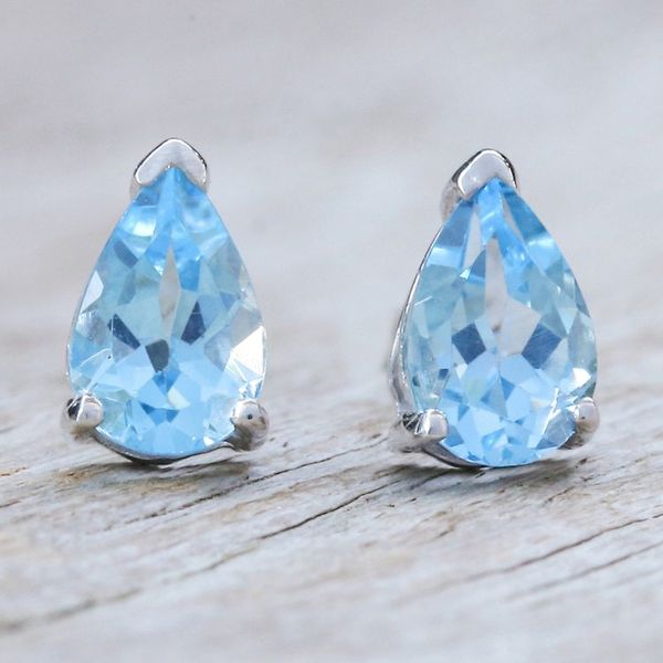 Alternate image for Sterling Silver Drop Earrings with Pear Blue Topaz Gems Loyalty Blessing