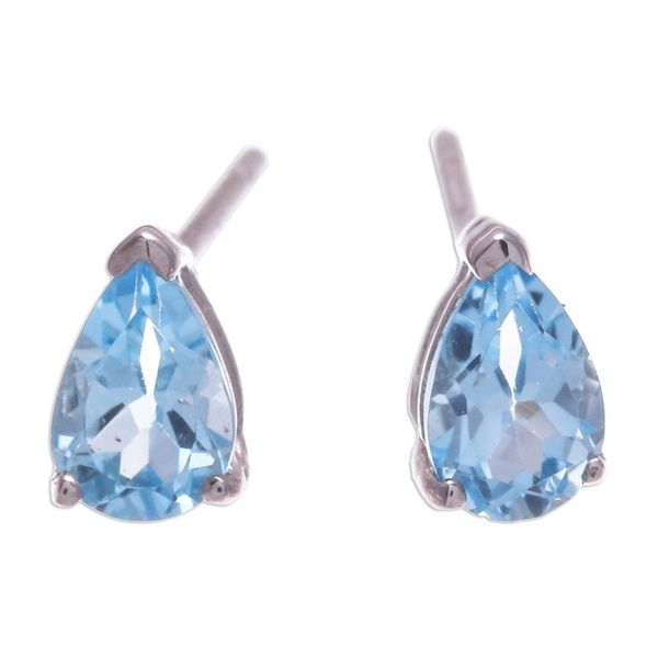 Alternate image for Sterling Silver Drop Earrings with Pear Blue Topaz Gems Loyalty Blessing