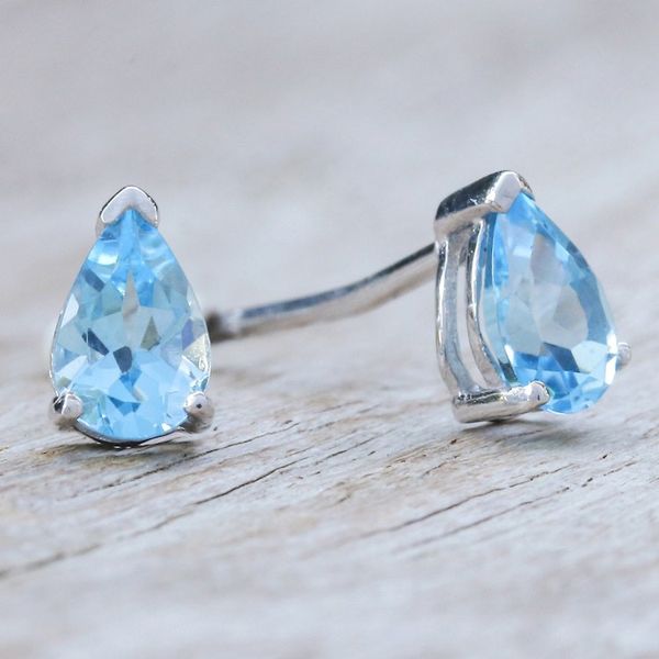 Alternate image for Sterling Silver Drop Earrings with Pear Blue Topaz Gems Loyalty Blessing